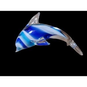 Art Glass Dolphin Paperweight Figurine Aqua Blue White & Clear 5.5"